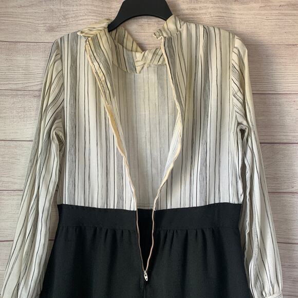 Vintage Ms. Sugar Striped Midi Dress Outfit with Vest and Tie Neck - Picture 12 of 16